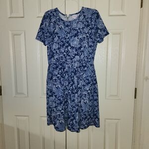 LuLaRoe Blue Fitted Midi Dress with Peter Pan Collar